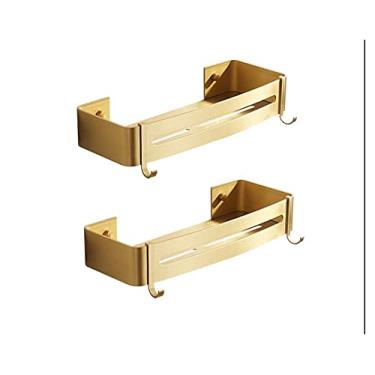 Imagem de Prateleira de canto, prateleira de banheiro montada na parede prateleira de banheiro de alumínio escovado dourado prateleira de chuveiro suporte de xampu de banho (cor: prateleira de canto 2