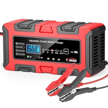Imagem de YONHAN Carregador de bateria 1A/5A/10A 12V/24V Corrente ajustável LiFePO4 Carregador de bateria de carro, mantenedor de bateria, carregador automático de gotejamento, dessulfator de bateria com