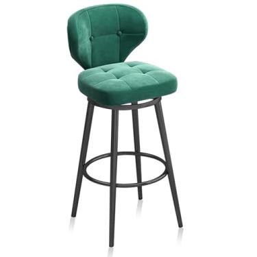 Imagem de Bancos de bar de veludo com encosto bancos de cozinha estofados conjunto de 1, cadeiras de jantar com apoio para os pés preto cadeiras de bar para cozinha, casa, bar, verde, 65 cm