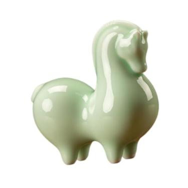 Imagem de Kuntesetty Lindo enfeite de cavalo em cerâmica, estatueta de cavalo para mesa, armário ou prateleira, Verde Claro para Baixo