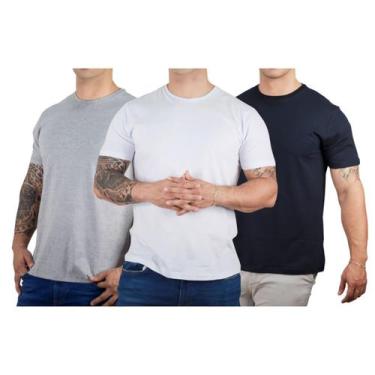 Imagem de Kit 3 Camisetas Básicas Masculina Algodão Premium Slim Fit - TRV, Cinz