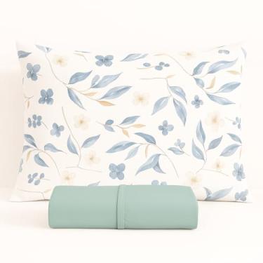 Imagem de Kit Jogo de Lençol Micropercal 400 Fios Fronha Estampada Floral Azul(verde,Queen)