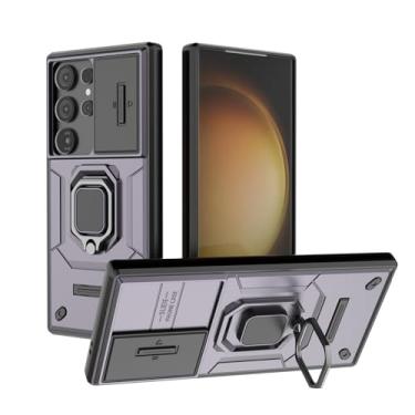 Imagem de LYJSMGZ Capa magnética para Samsung Galaxy S25 Ultra/S25 Plus/S25, com capa de câmera deslizante e suporte giratório de 360°, capa à prova de choque, roxa, S25