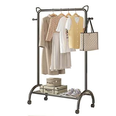 Imagem de Arara de roupas de metal resistente de 117 x 40 x 164 cm, cabide independente para roupas, trilho sobre rodas, suporte para casaco com 1 trilho e prateleira, suporte multifuncional para roupas