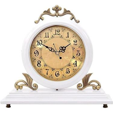 Imagem de Relógio de cornija decorativa de madeira vintage relógio de lareira com design de madeira lareira operado a bateria lareira para sala de estar lareira mesa de escritório-0818c