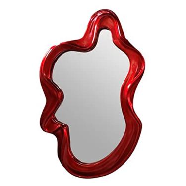 Imagem de Espelho de penteadeira espelho de vestir espelho de forma irregular espelho de maquiagem irregular para banheiro espelho decorativo doméstico espelho de maquiagem (001, M)