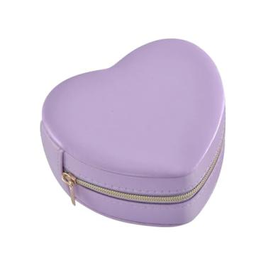 Imagem de Burbuja Caixa de joias lilás em forma de coração mini estojo de joias de viagem para mulheres e meninas, estojo portátil organizador de armazenamento para brincos, anéis, colares e pulseiras