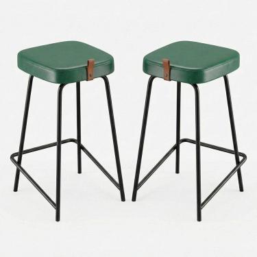 Imagem de Kit 02 Banquetas Médias Para Cozinha Vik Estofada Couríssimo Verde - Desk Design