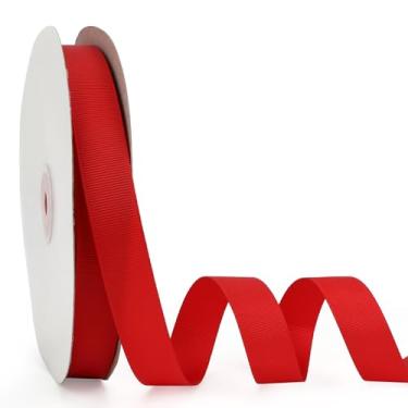 Imagem de Fita de gorgorão, fita vermelha de 0,9 cm x 1,5 m, fitas de tecido de rolo de cor sólida para embrulho de presente para artesanato, laços de costura faça você mesmo, acessórios de cabelo, buquês