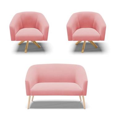 Imagem de Kit 01 Namoradeira Stella Pés Palito Natural e 02 Poltronas Giratória 