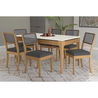 Imagem de Conjunto Mesa Mira Premium Madeira Maciça c/ Tampo Madeirado c/ Vidro 