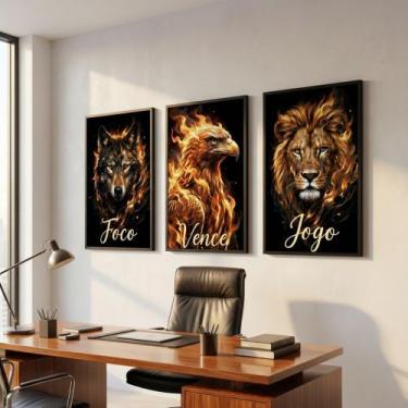 Imagem de Kit 3 Quadros Foco Vence Jogo Motivacionais com Moldura Moldura:Tabaco