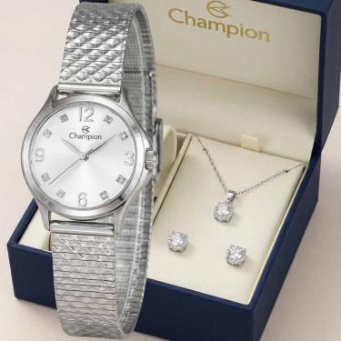 Imagem de Relógio Champion Feminino Analógico Prata CF24117Y + Kit Colar e Brinco
