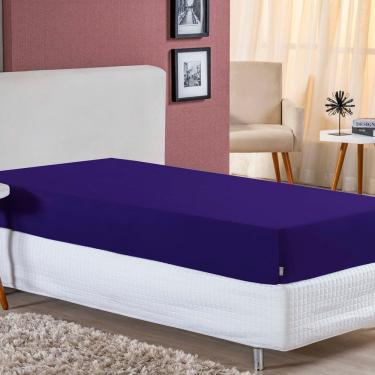 Imagem de Lençol Com Elástico Solteiro Nobre 1 Peça 30cm De Altura Malha 100% Algodão - Roxo