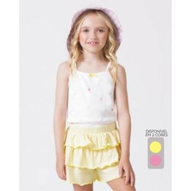 Imagem de Conjunto regata bordado corações shorts saia fresquinho - Amarelo e Rosa - Menina 4 a 14 anos-Feminino