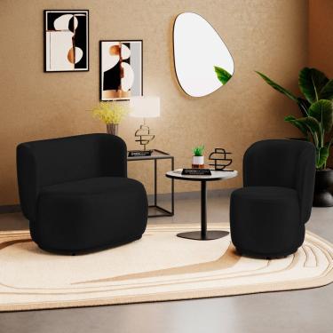 Imagem de Poltrona e Namoradeira Orgânica Molly Veludo Preto - Abmaza