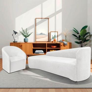 Imagem de Kit Sofá Curvo França 250cm L.e E Poltrona Luiza Max Conforto, Elegância E Design Moderno Bouclé Branco