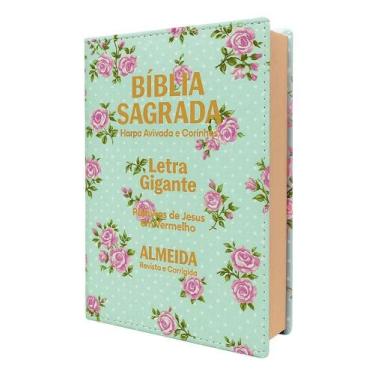 Imagem de Biblia Letra Gigante Luxo Popular - Floral Verde - Com Harpa - Congrat