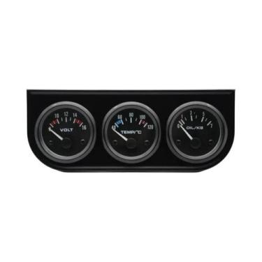 Imagem de Kit Medidor 3 Em 1 Cromado Preto 52mm: Voltímetro, Temperatura Da Água