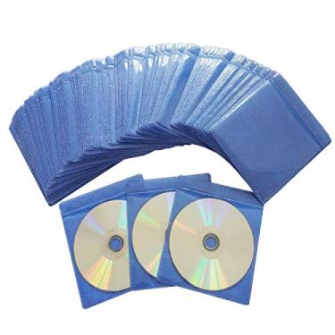 Imagem de Pacote com 100 capas premium para CD DVD, material não tecido grosso e dupla face refil capa de plástico para pastas de armazenamento de CD e DVD (azul)