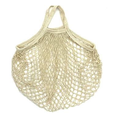 Imagem de Sacos de supermercado reutilizáveis ??portáteis para saco de frutas e legumes organizador de fios de malha de algodão bolsa de alça curta rede sacolas de compras (Branco Quente)