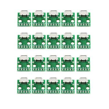 Imagem de Chironal 20 peças micro USB para adaptador DIP 5 pinos conector fêmea tipo B conversor PCB placa de interruptor SMT assento mãe