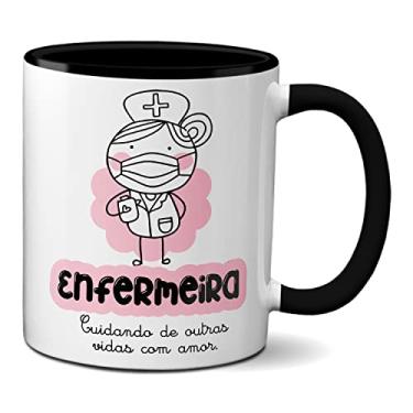 Imagem de Caneca Enfermeira Cuidando De Outras Vidas Com Amor Presente (Preta)