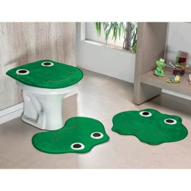 Imagem de Kit Banheiro Sapo Verde 3 Peças Antiderrapante - Guga Tapetes