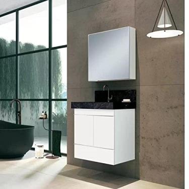 Imagem de Conjunto Banheiro com Espelheira, Gabinete, Lavatório em Porcelanato com Cuba Esculpida 60cm Bumi Branco