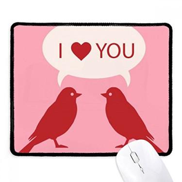 Imagem de Mousepad Love Birds dia dos namorados vermelho rosa borda costurada tapete de borracha para jogos