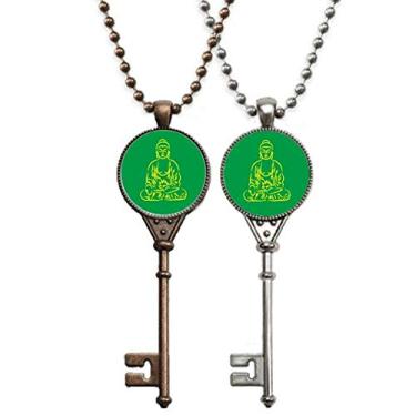Imagem de OFFbb-USA Colar com pingente de chave de meditação verde e dourado para decoração de casal