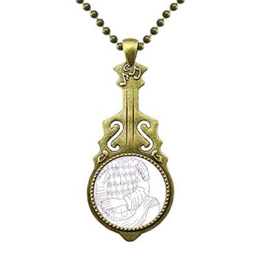 Imagem de DIYthinker Colar de desenho chinês de guerreiro de terracota chinês, pingente de música de guitarra antiga