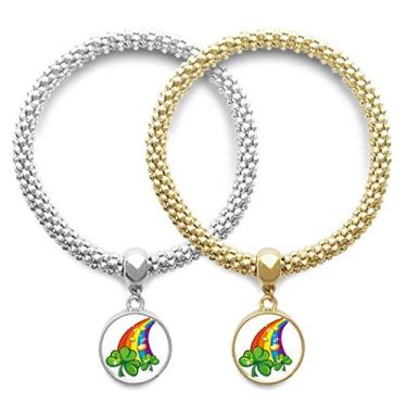Imagem de DIYthinker Pulseira com pingente de arco-íris da Irlanda de São Patrício para amante do Dia de São Patrício, joia para presente de casal