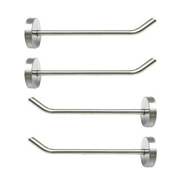 Imagem de NELXULAS gancho de parede de nariz curto de aço inoxidável escovado único resistente, adequado para cozinha, quarto, sala de estar, banheiro, armários e armazenamento de garagem, Prata, 4-2/3" , 4 PCS