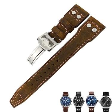 Imagem de DFAMIN 20mm 21mm 22mm pulseira de relógio de couro preto azul marrom pulseira de relógio para IWC PILOT Mark PORTUGIESER PORTOFINO para homens pulseira (cor: cavalo louco 1, tamanho: 22mm)