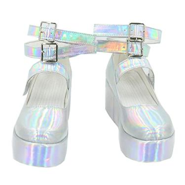 Imagem de COSGOGO Needy Girl Needy Streamer Overload AME-chan OMGkawaiiAngel Kangel JK Cosplay Sapatos plataforma com tiras, Branco, 7