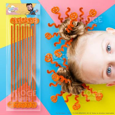 Imagem de Cabelo Maluco Halloween Hastes Flexíveis de Pelúcia Chenille Eva Glitter Abóbora Laranja 10 unid