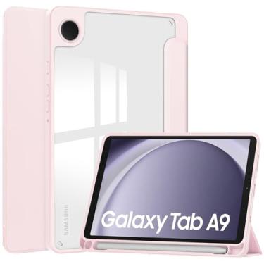 Imagem de YEARN MALL Capa fina híbrida com suporte de caneta para Samsung Galaxy Tab A9 8,7 polegadas modelo 2023 (SM-X110/X115/X117) capa traseira transparente transparente, rosa