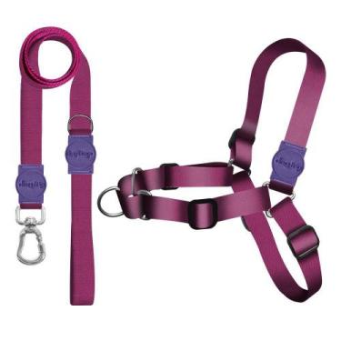 Imagem de Kit Guia Premium Peitoral Antipuxão Classic Purple Dog 1219 - Dog Trip