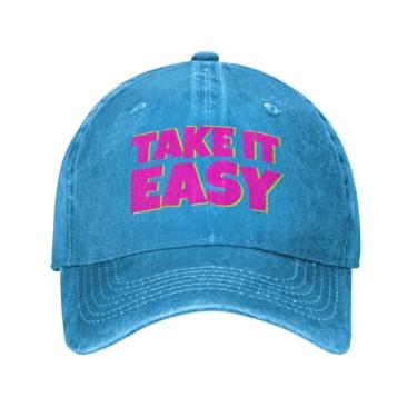 Imagem de Boné de beisebol clássico original Take It Easy Boné estruturado lavado para mulheres boné de caminhoneiro ajustável algodão azul, Azul, G