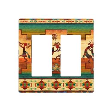Imagem de Southwest Native American Kokopelli 2 Gang Double Rocker/Decor Light Switch Cover Decorativa Tomada Placa de Parede Placa Elétrica Casa Quarto Arte Painel Decoração Sem Parafusos 12 cm x 4,6 cm