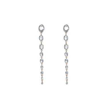 Imagem de Brincos de corrente com pingente de borla de cristal longo para mulheres Boho borla brincos pendentes brilhantes strass brinco linear nupcial casamento formatura bijuteria, Cobre, Cristal