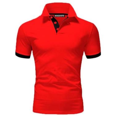Imagem de Camiseta de verão recém-lançada, blusa masculina Paul de manga curta, camisa polo popular e moderna, Vermelho, 7X-Large