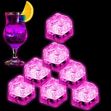 Imagem de Cubos de gelo iluminados para bebidas, 12 peças de cubos de gelo LED rosa ativados por líquidos, cubos de gelo à prova d'água que brilham no escuro para casa, bar, suprimentos de bar, decoração de festa de verão e casamento