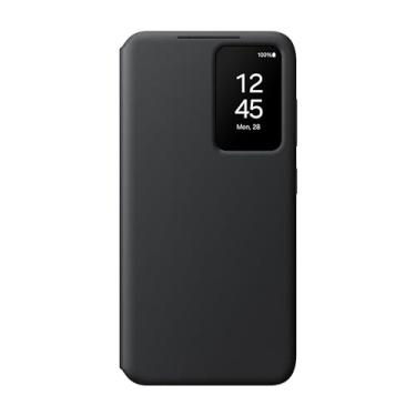Imagem de Samsung Capa carteira para celular Galaxy S24 S-View, capa protetora com tela pequena inteligente, controle de toque de dedo, design fino, bolso para cartão, versão dos EUA, EF-ZS921CBEGUS, preta