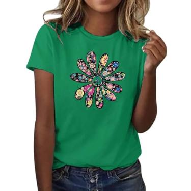 Imagem de Nagub Camiseta feminina 4th of July com estampa da bandeira dos EUA, manga curta, grande, estampa floral, elegante, verão, casual, tops, Verde - 2, 3G