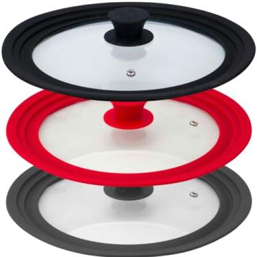 Imagem de Tampa de Panela Universal 3 EM 1 Ajustavel Adptavel Vidro Temperado Serve Para Varias Panelas Aro de Silicone Pode ir à Lava-louças 22, 24, 26 CM - Cores Sortidas CONTÉM APENAS 1 UMA TAMPA