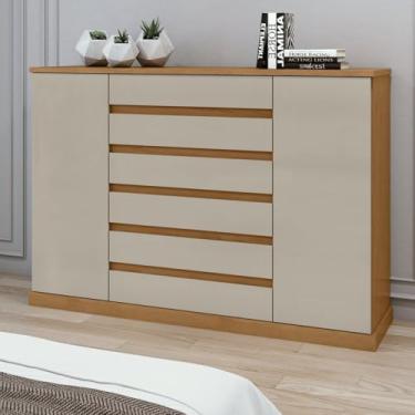 Imagem de Cômoda 2 Portas 7 Gavetas 3 Prateleiras Vedra Amêndoa Clean/Off White