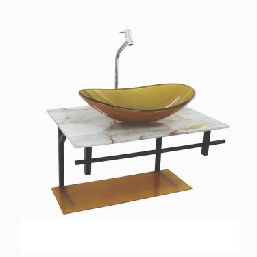 Imagem de Gabinete de vidro para banheiro 60cm oval ap slim marmore branco dourado