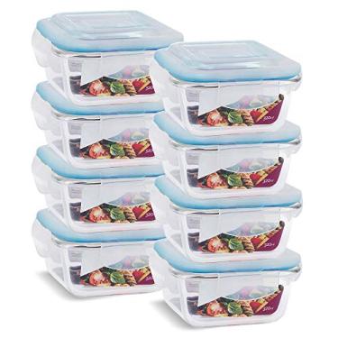 Imagem de Kit Conjunto 8 Potes Vidro Hermético Tampa Plástico Marmita Mantimentos 320ml Cor:Azul (QH)